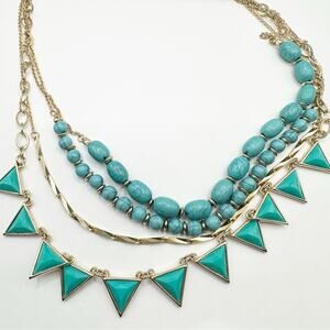 Forever 21 necklace Fashion Blue Gold Turquoise Triangle Western Coastal Cowgirl